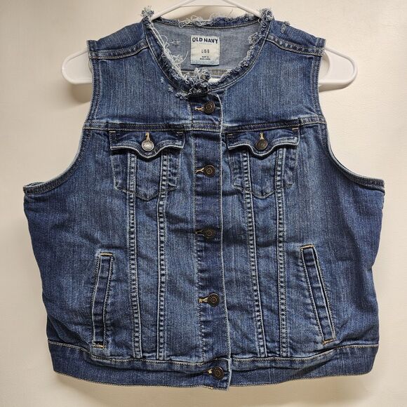 Old Navy Jackets & Blazers - Old Navy Denim Vest L/G Gray Distressed Sleeveless SP14 VJ306488 Vintage Look